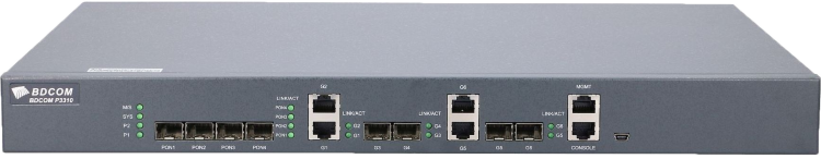 OLT BDCOM 3310 с 4 портами GEPON (SFP), 2 комбо-портами, 2хSFP, 2хRJ-45, 2 БП АC, FEC